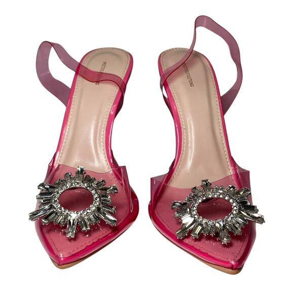 PrettyLittleThing Women’s UK 4 Pink Pointed Toe Crystal Rhinestones Clear Heels - Picture 1 of 8